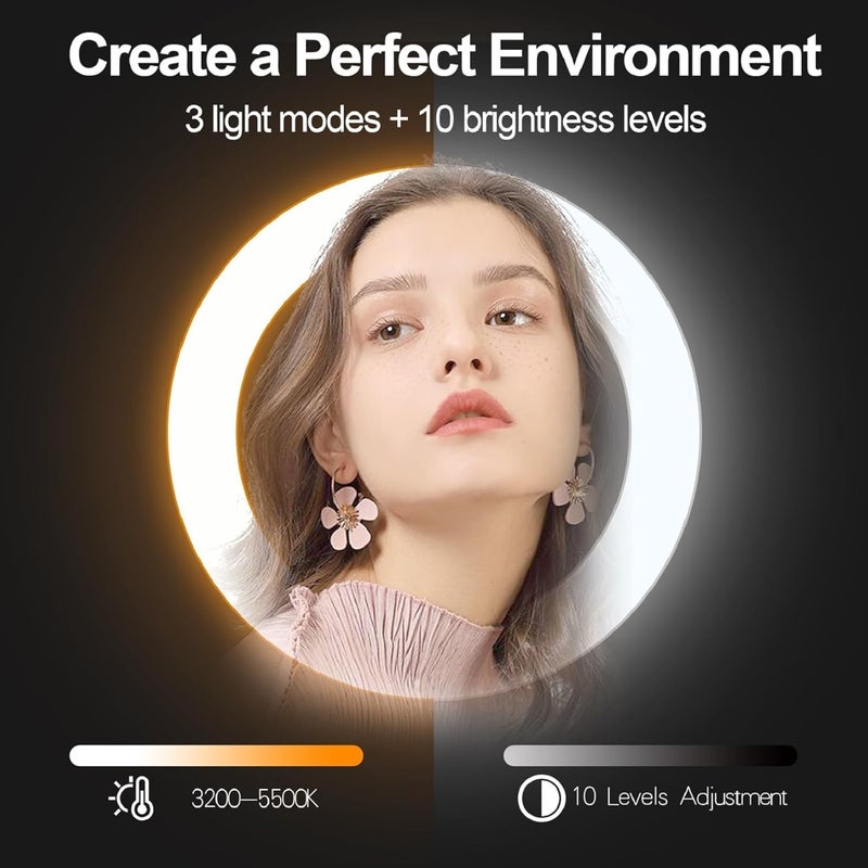 EMART إضاءة حلقة 10" مع حامل ثلاثي قابل للتمديد بطول 55" وحامل هاتف، إضاءة دائرية LED قابلة للتعتيم لتصوير السيلفي/المكياج/فيديوهات يوتيوب/التدوين/البث المباشر - Image 2